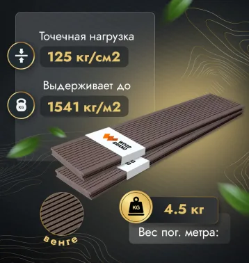Террасная доска полнотелая 140x20 мм (МПК) - Венге
